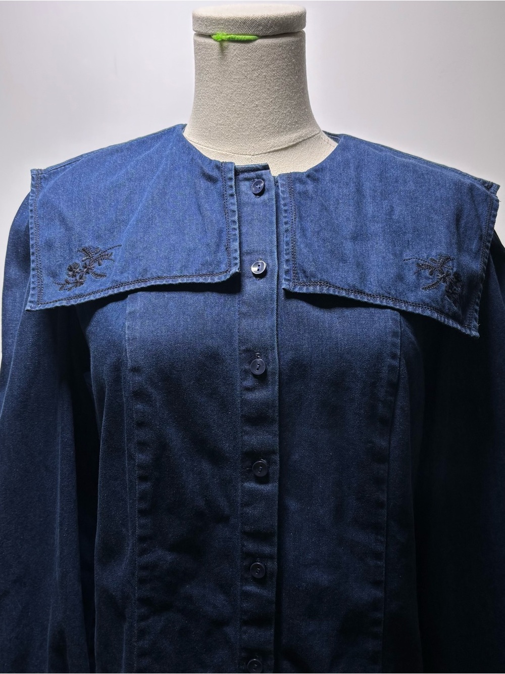 & Other Stories Blue Denim Button-Down Sailor Collar Shirt Size 4 - Picture 2 of 12